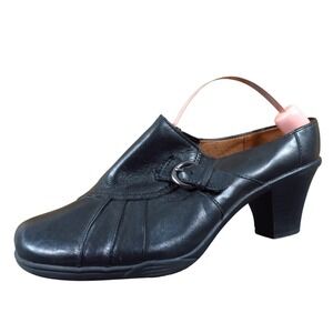 Earth Spirit Classics Emily Womens 6 Black Leather Clog Mule Heels Comfort